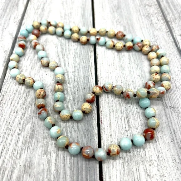 222. Elegant Aqua Terra Jasper (Sea Sediment) Bead Necklace - Picture 11 of 12